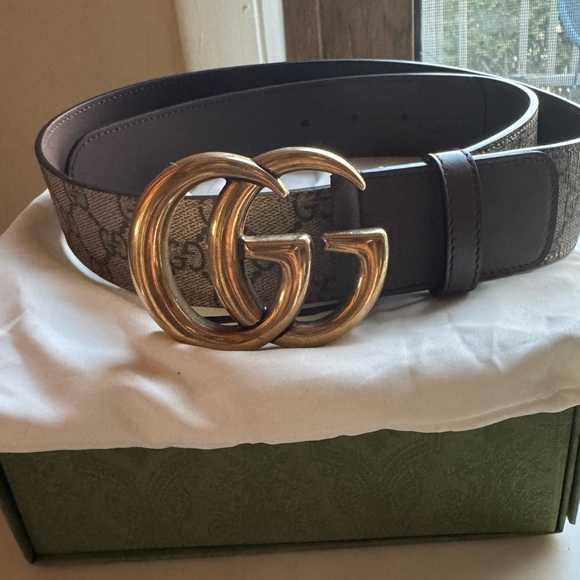 Gucci GG Logo Tan Wide Belt - Gently worn by me. 100% authentic. - Picture 1 of 3